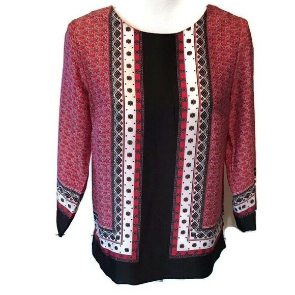 DALIA COLLECTION SIZE XSMALL PULLOVER BLOUSE ROUND NECK LONG SLEEVE MULTICOLOR - Picture 1 of 9